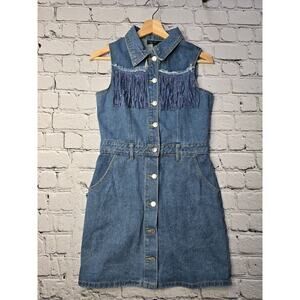 Coco And Shay Denim Fringe Western Cowboy Sleeveless Dress Size Medium